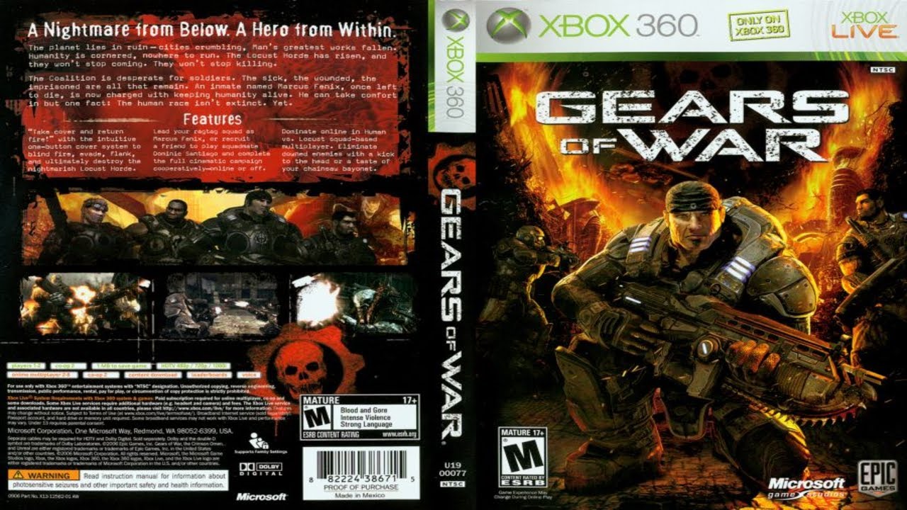Gears of War (2006) box art for the Xbox 360 
